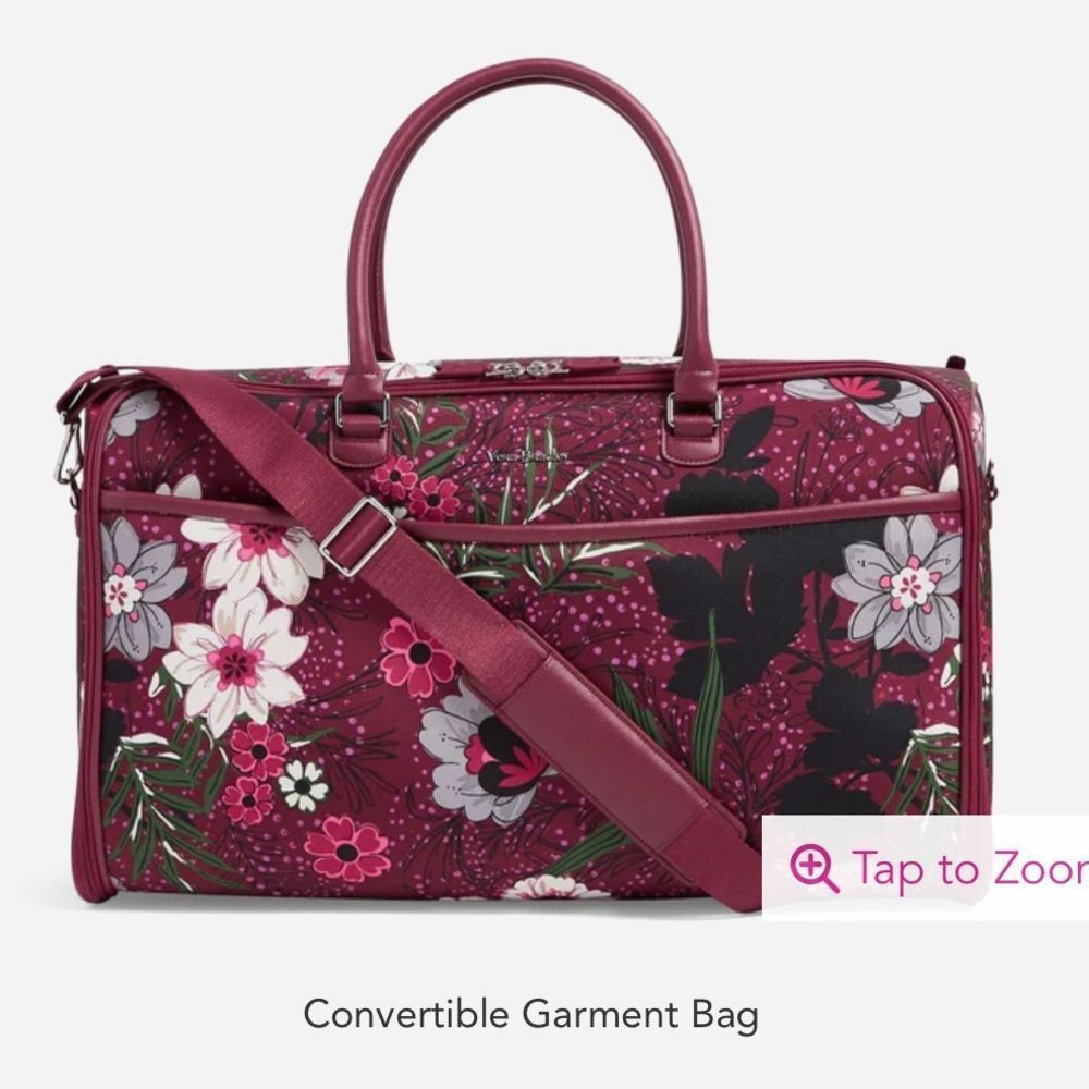 Vera Bradley Convertible Garment Bag in Bordeaux Meadow NWT